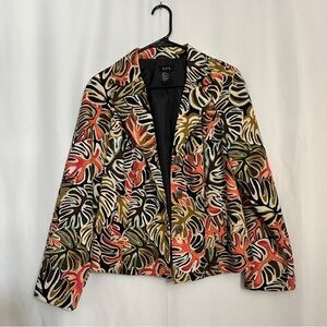 90s Vintage R.Q.T Women's Leaf Print Multicolor Front Button Jacket sz M